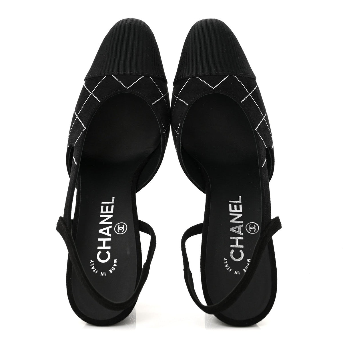 Suede Kidskin Cap Toe CC Slingback Pumps 37.5 Black Silver