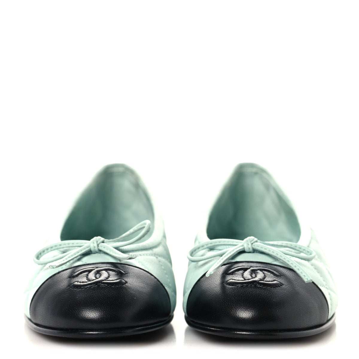 Lambskin Quilted CC Cap Toe Ballerina Flats 37 Light Blue Black