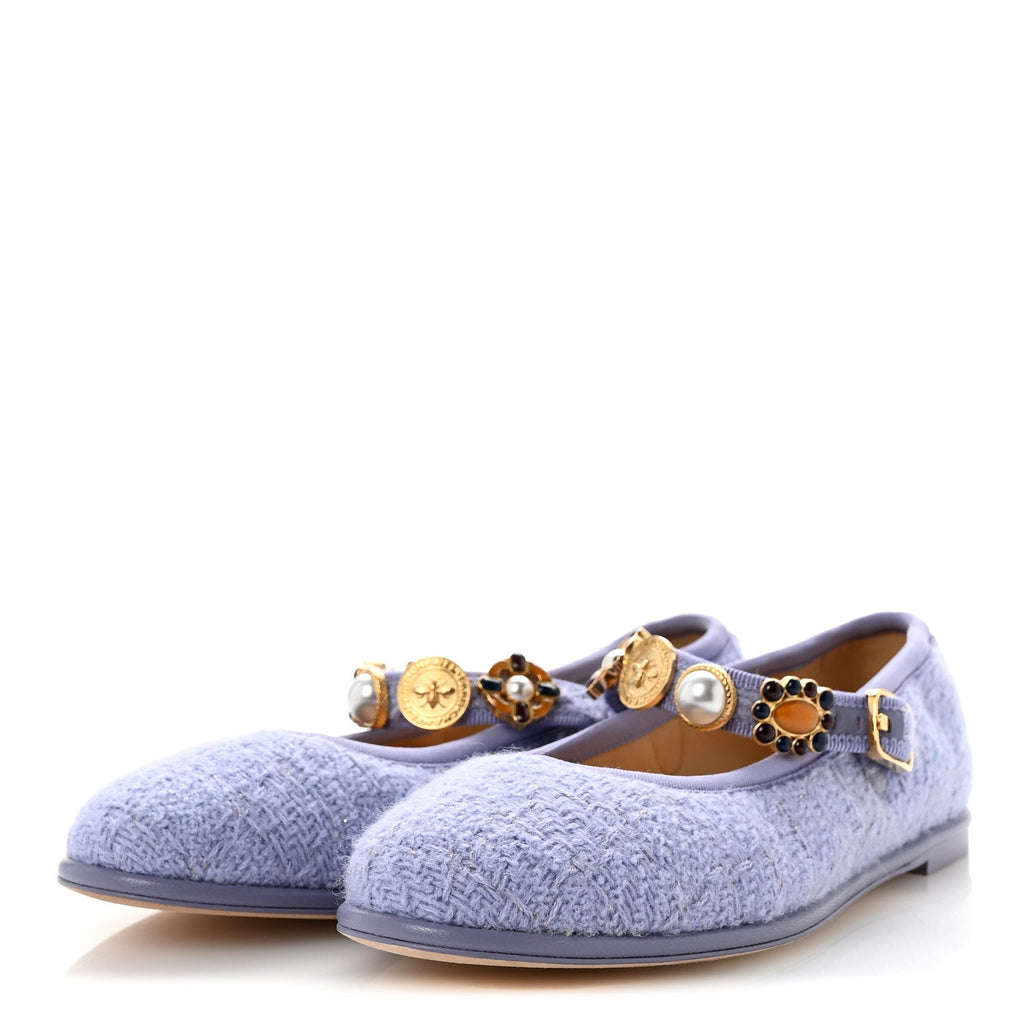 Wool Tweed Patent Mary Jane Flats 37.5 Lilac