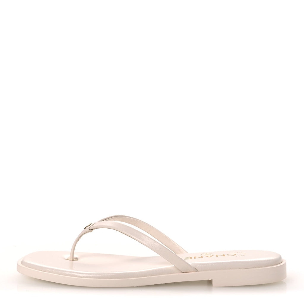 Goatskin CC Times Square Thong Sandals 37 Beige