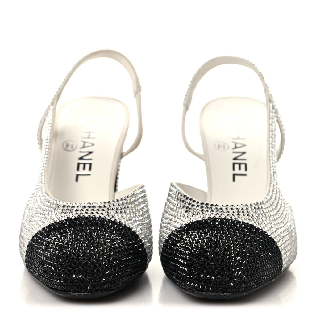 Strass Grosgrain Cap Toe CC Slingback Pumps 36.5 Silver Black