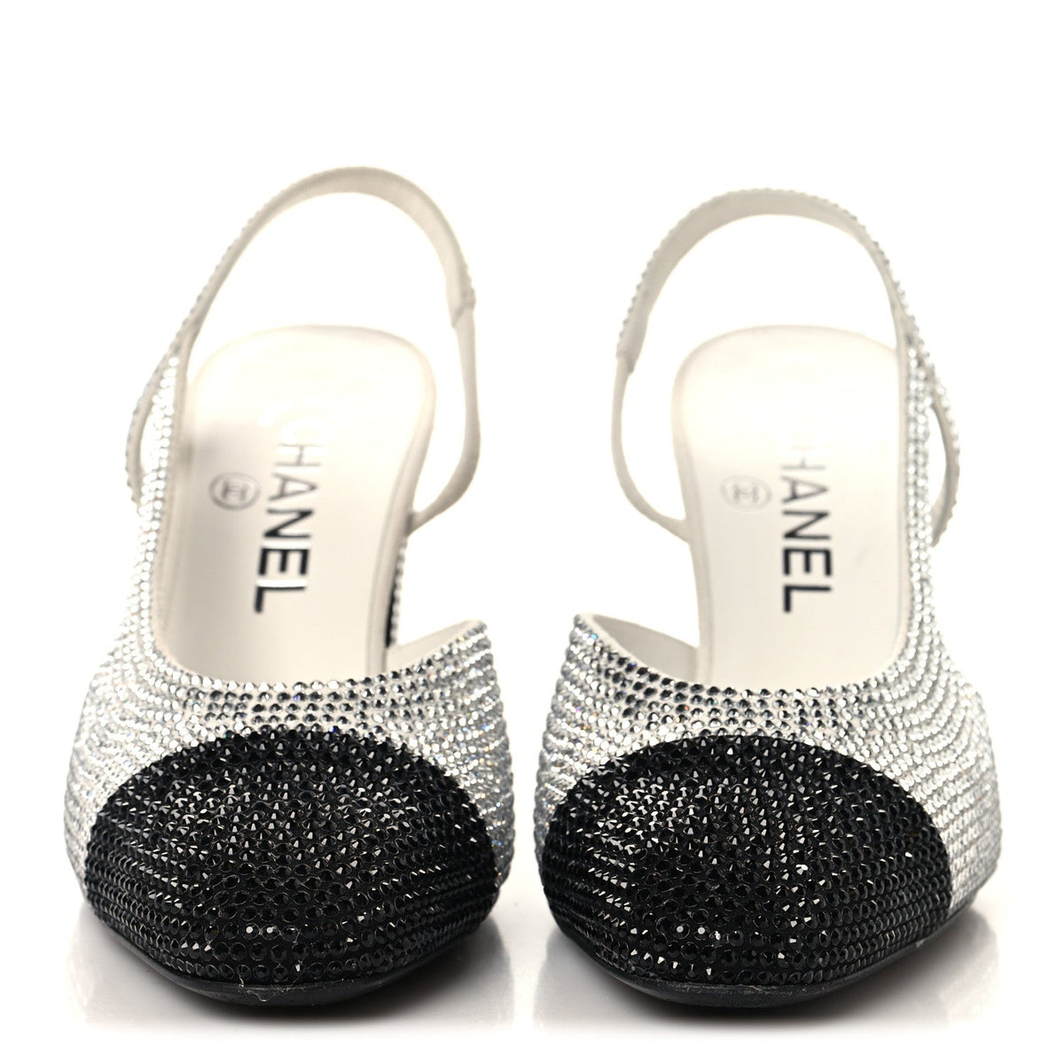Strass Grosgrain Cap Toe CC Slingback Pumps 36.5 Silver Black