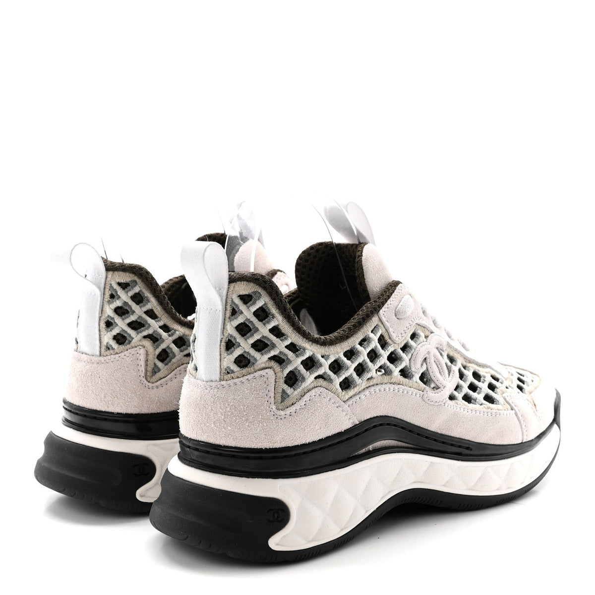 Suede Calfskin Embroidered CC Sneakers 35.5 Ecru Light Gray