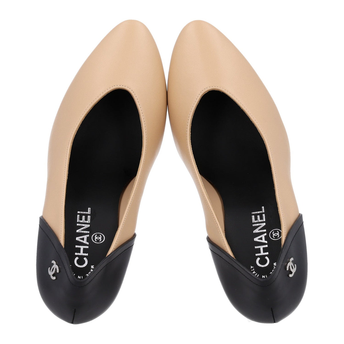 Lambskin Calfskin Cap Toe Pumps 40 Black Beige