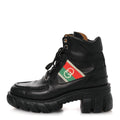 Quebec Calfskin Web Womens Interlocking G Lace Up Combat Boots 38 Black Mystic White Green Red