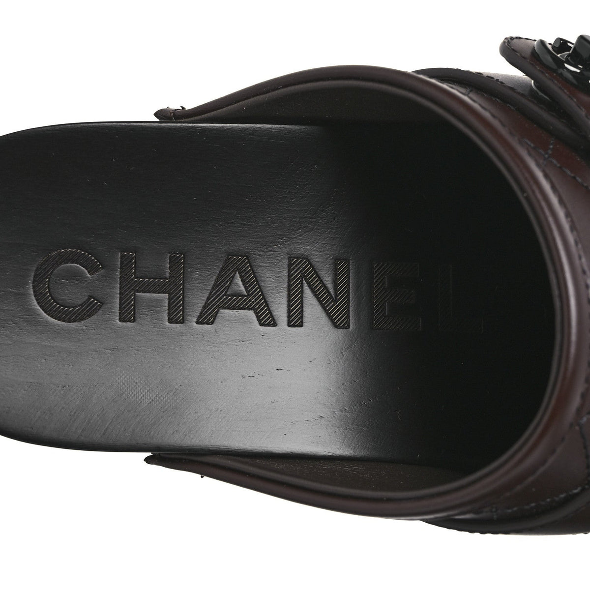 Calfskin CC Turn Lock Clogs 36 Dark Brown