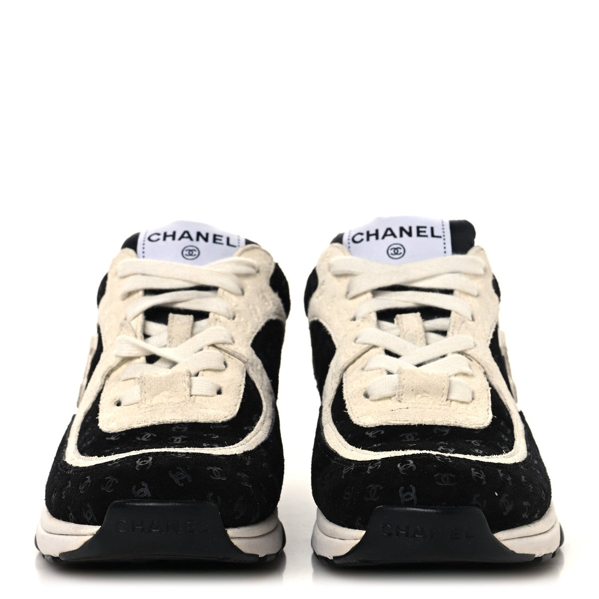 Suede Calfskin Printed CC Sneakers 36 White Black
