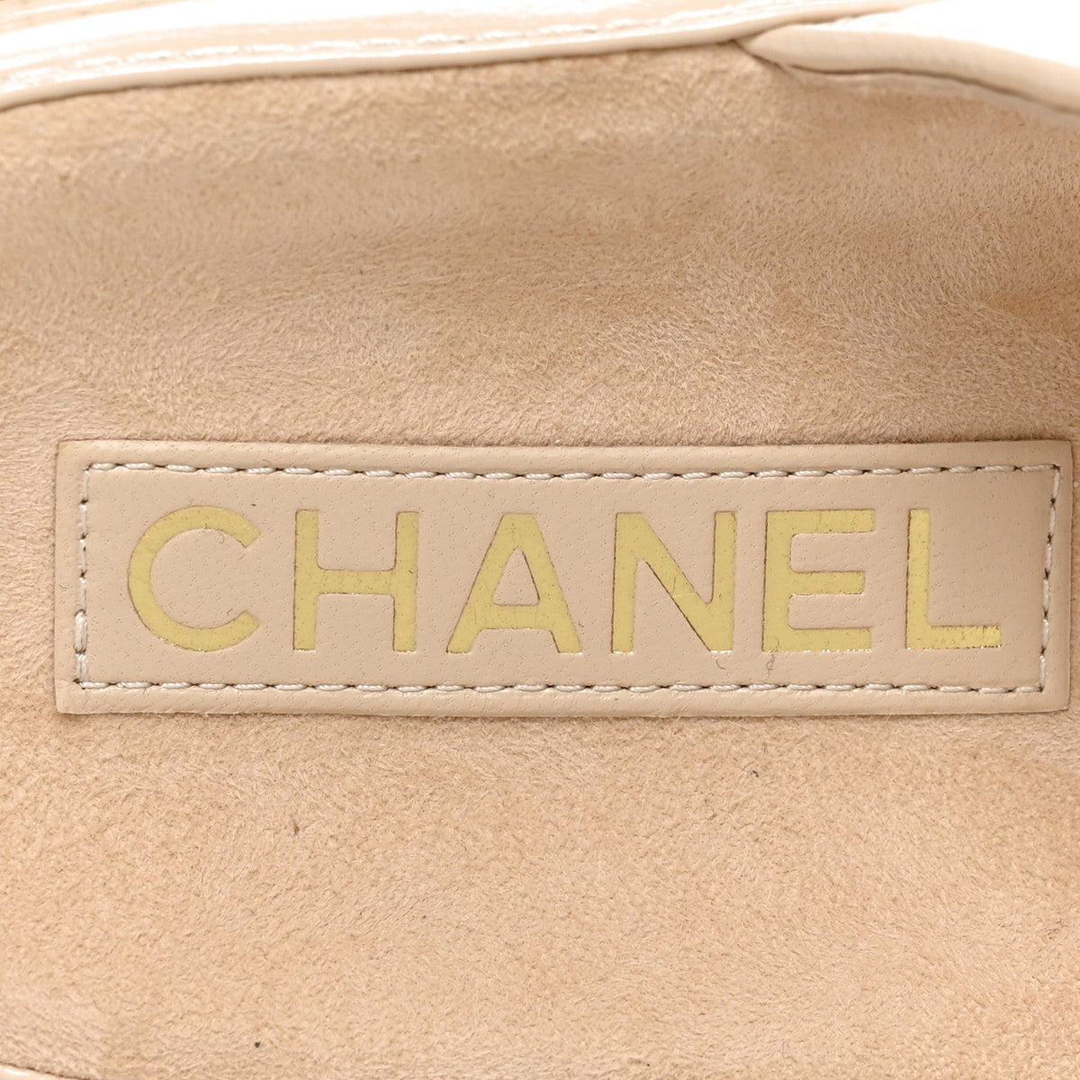 Shiny Calfskin Crystal Quilted Velcro Dad CC Slide Sandals 38.5 Light Beige