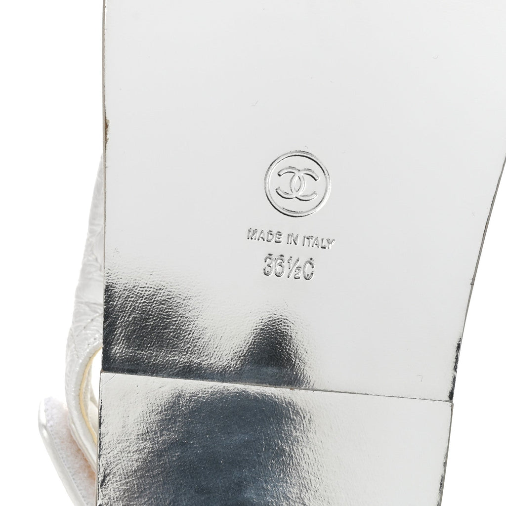 Laminated Lambskin Quilted Velcro Dad Sandals 36.5 White