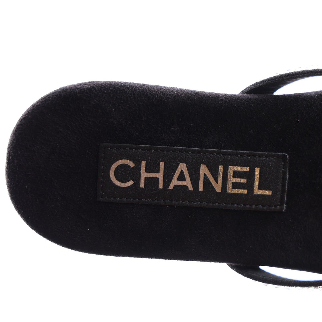 Suede Kidskin Strass CC Thong Sandals 36.5 Black