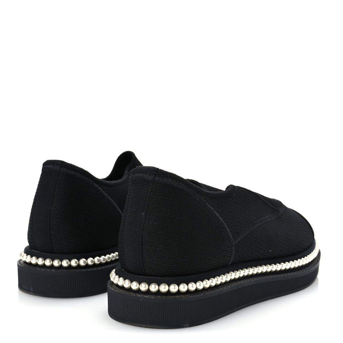 Stretch Fabric Grosgrain Pearl Cap Toe CC Moccasin Loafers 35.5 Black