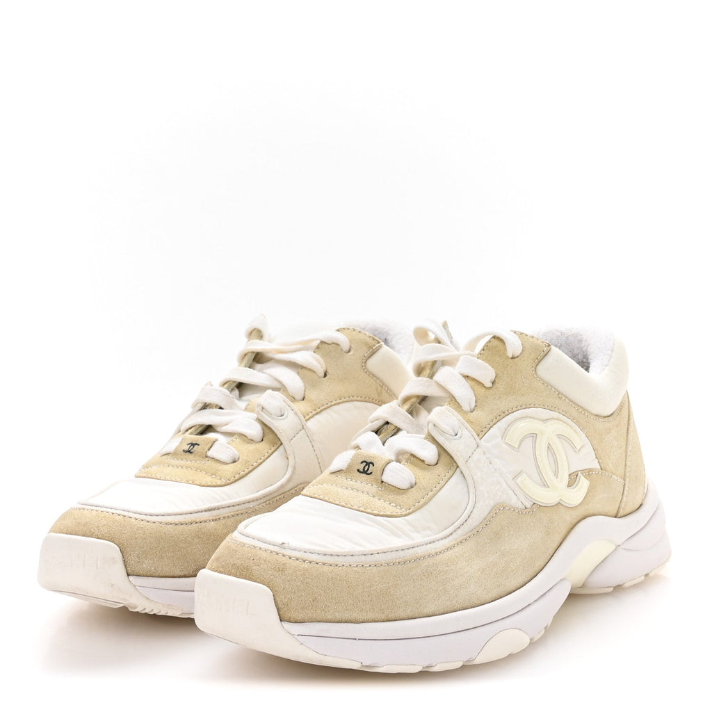 Suede Calfskin Fabric CC Sneakers 37.5 White