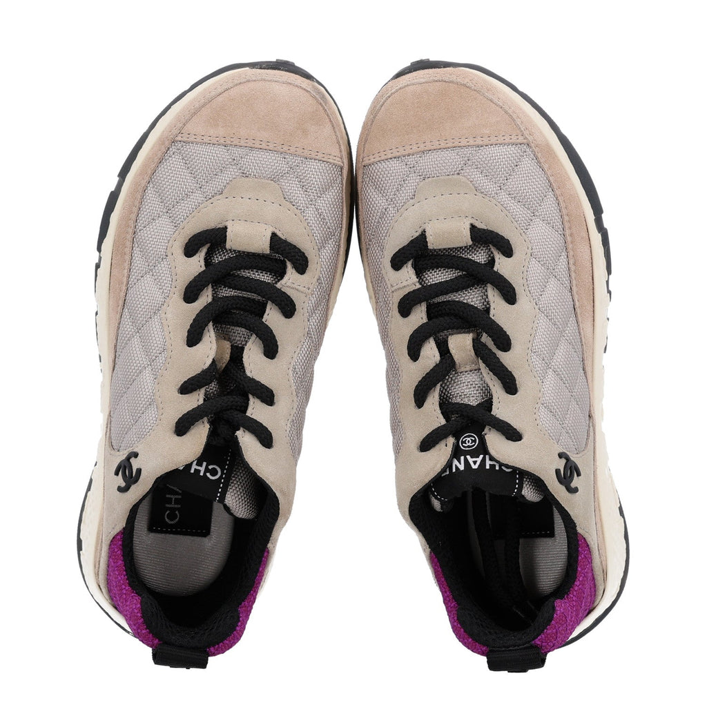 Mesh Suede Calfskin CC Sneakers 36 Light Beige Purple Beige