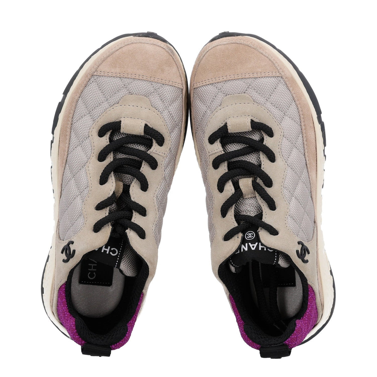Mesh Suede Calfskin CC Sneakers 36 Light Beige Purple Beige