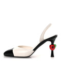 Lambskin Patent Cap Toe CC Apple Slingback Pumps 39 White Black