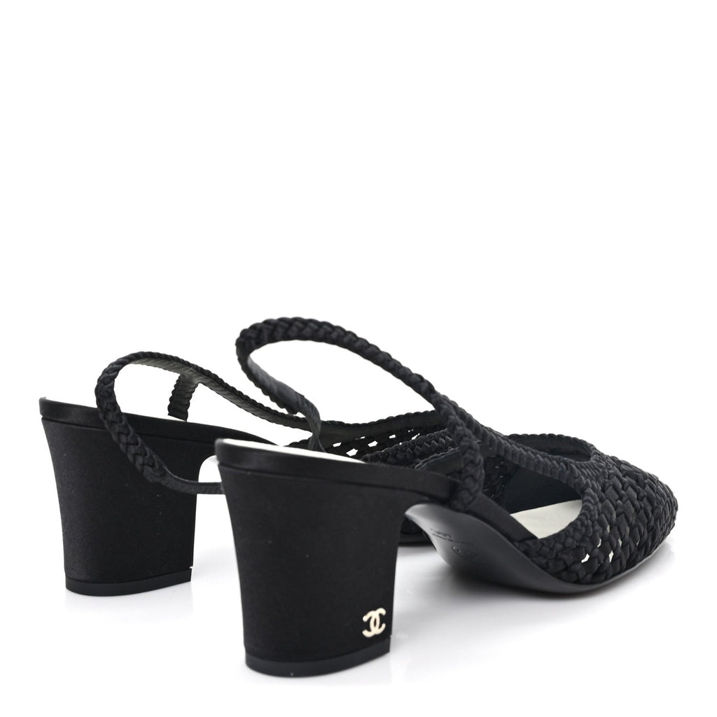 Satin Braided Slingback Pumps 40 Black