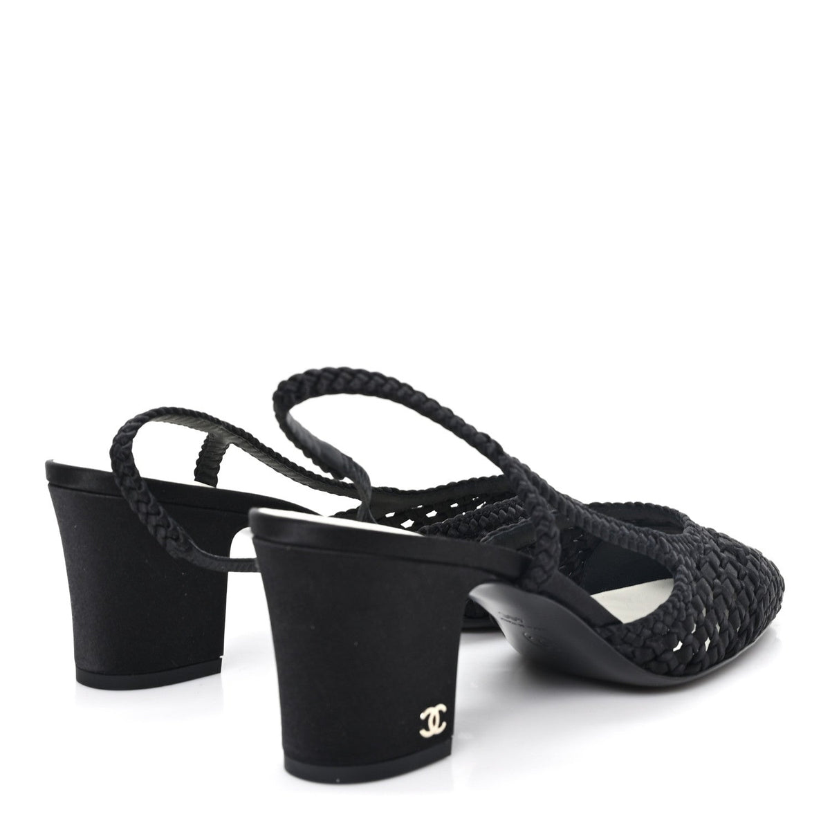 Satin Braided Slingback Pumps 40 Black