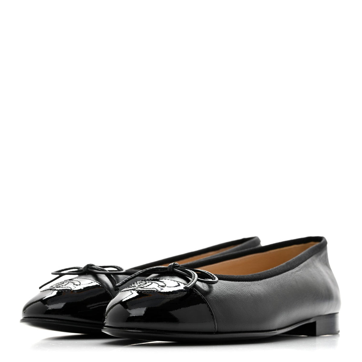 Lambskin Patent Cap Toe Ballerina Flats 37 Black