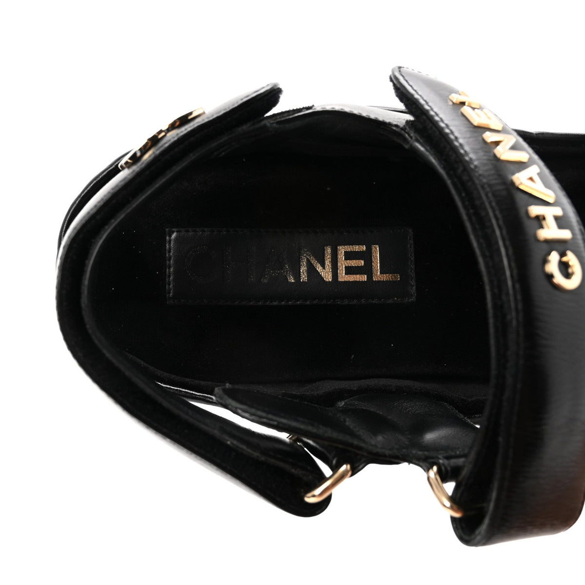 Shiny Calfskin Logo Platform Sandals 38 Black