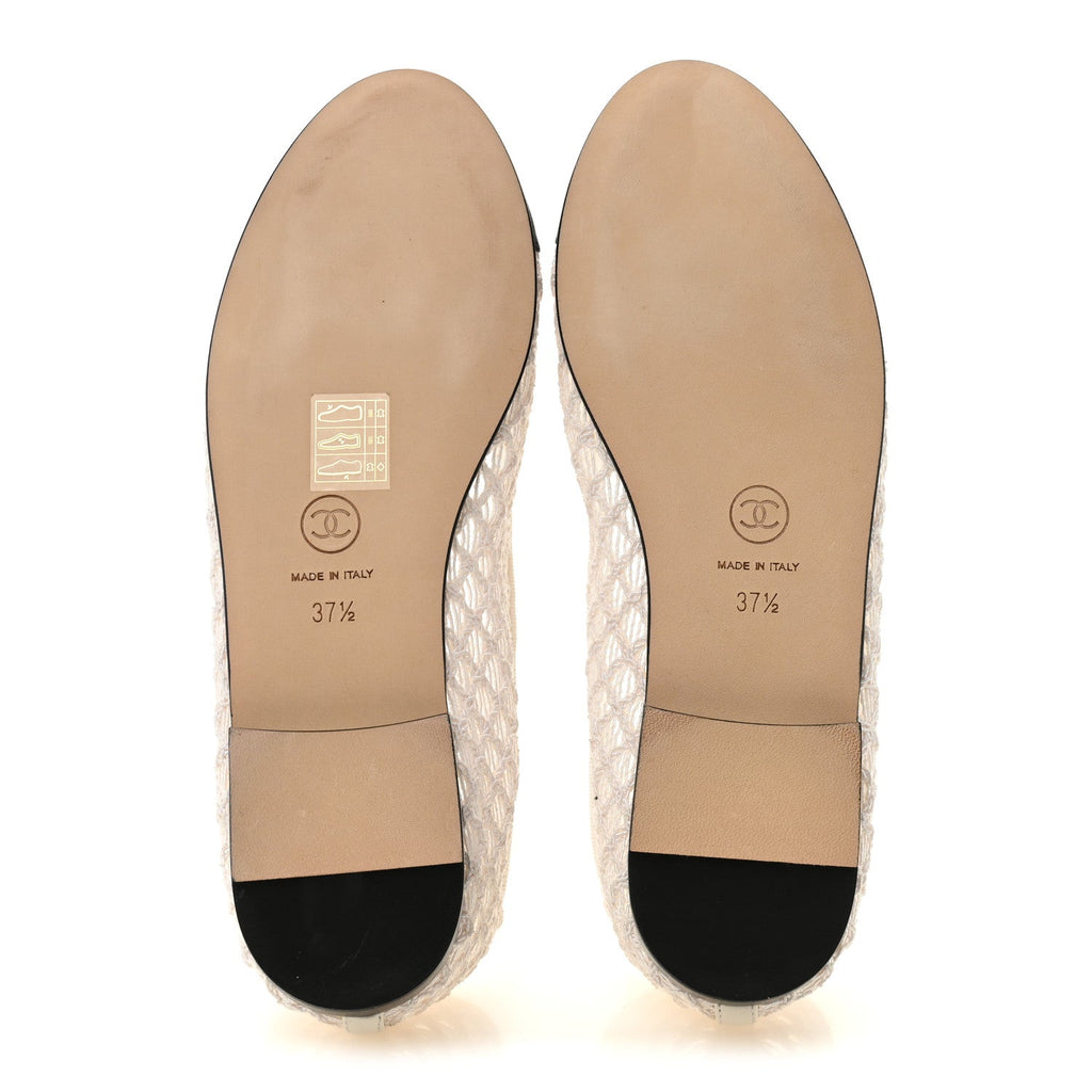 Embroidered Grosgrain Cap Toe Ballerina Flats 37.5 White Black