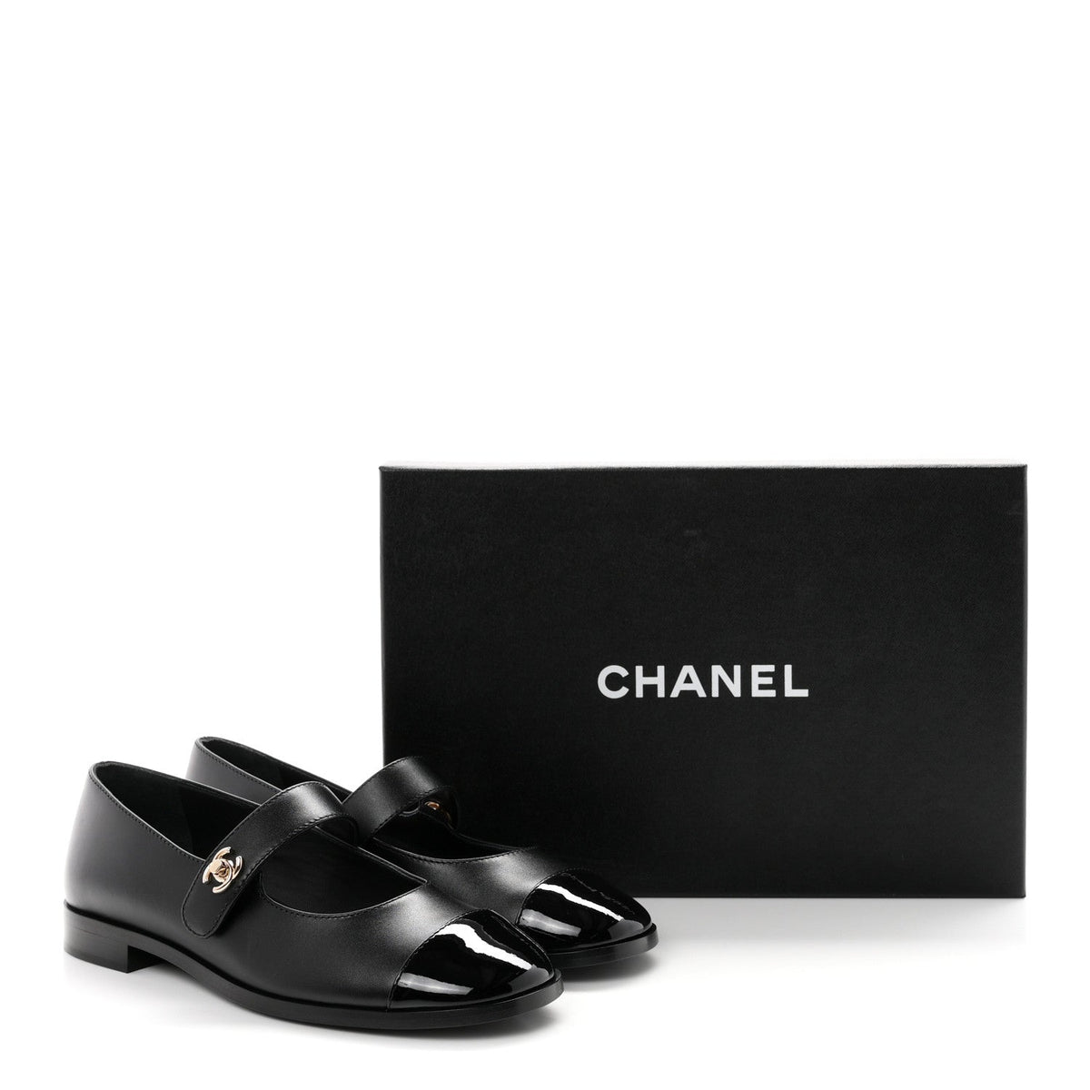 Calfskin Patent Mary Janes Flats 37 Black