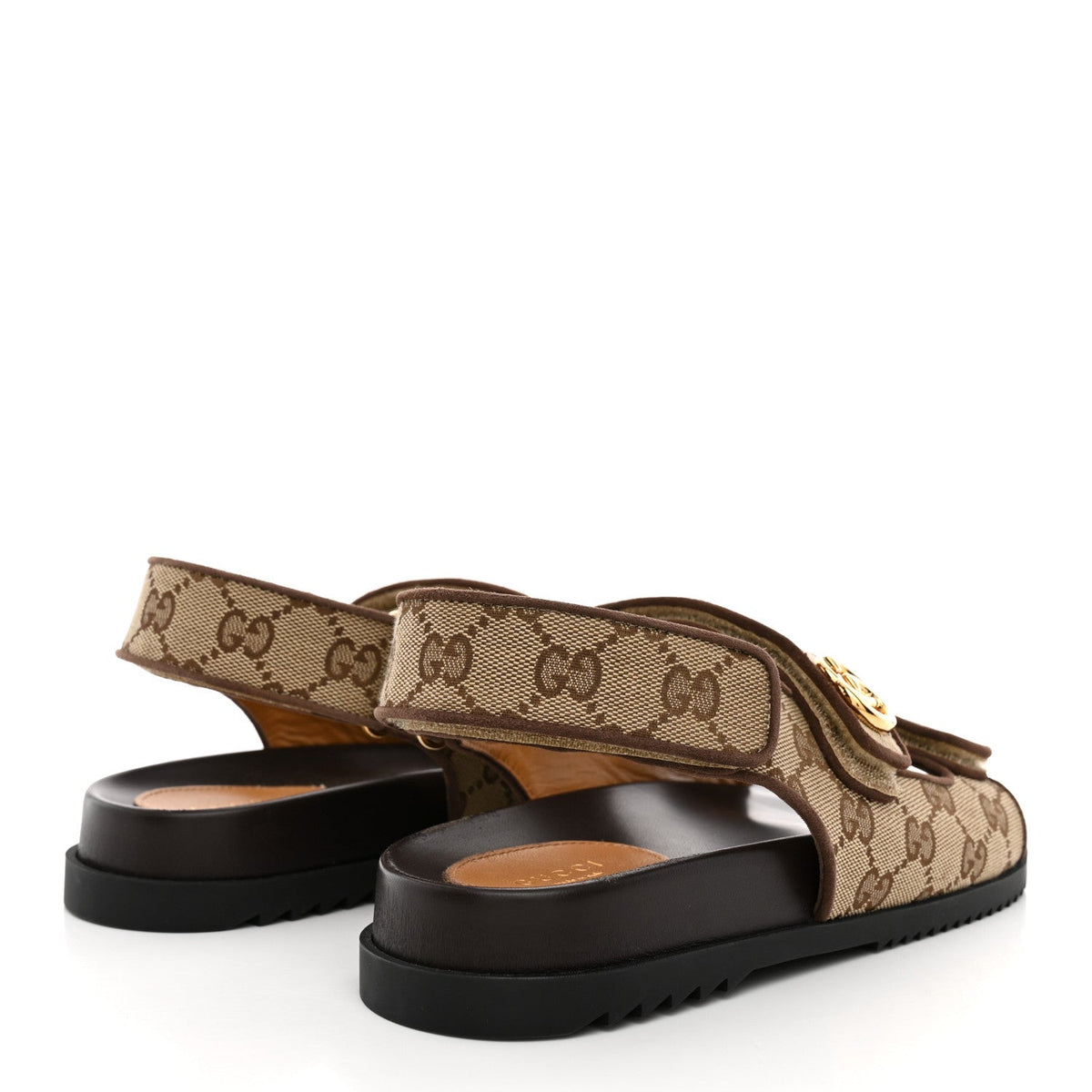 GG Monogram Lavaredo Eco Fabric Womens Slide Sandals With Straps 37 Beige Ebony Light Brown