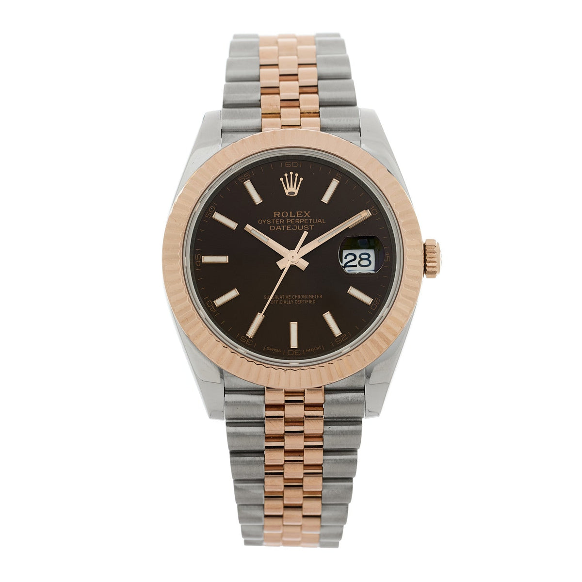 Stainless Steel 18K Everose Gold 41mm Oyster Perpetual Datejust Watch Chocolate 126331