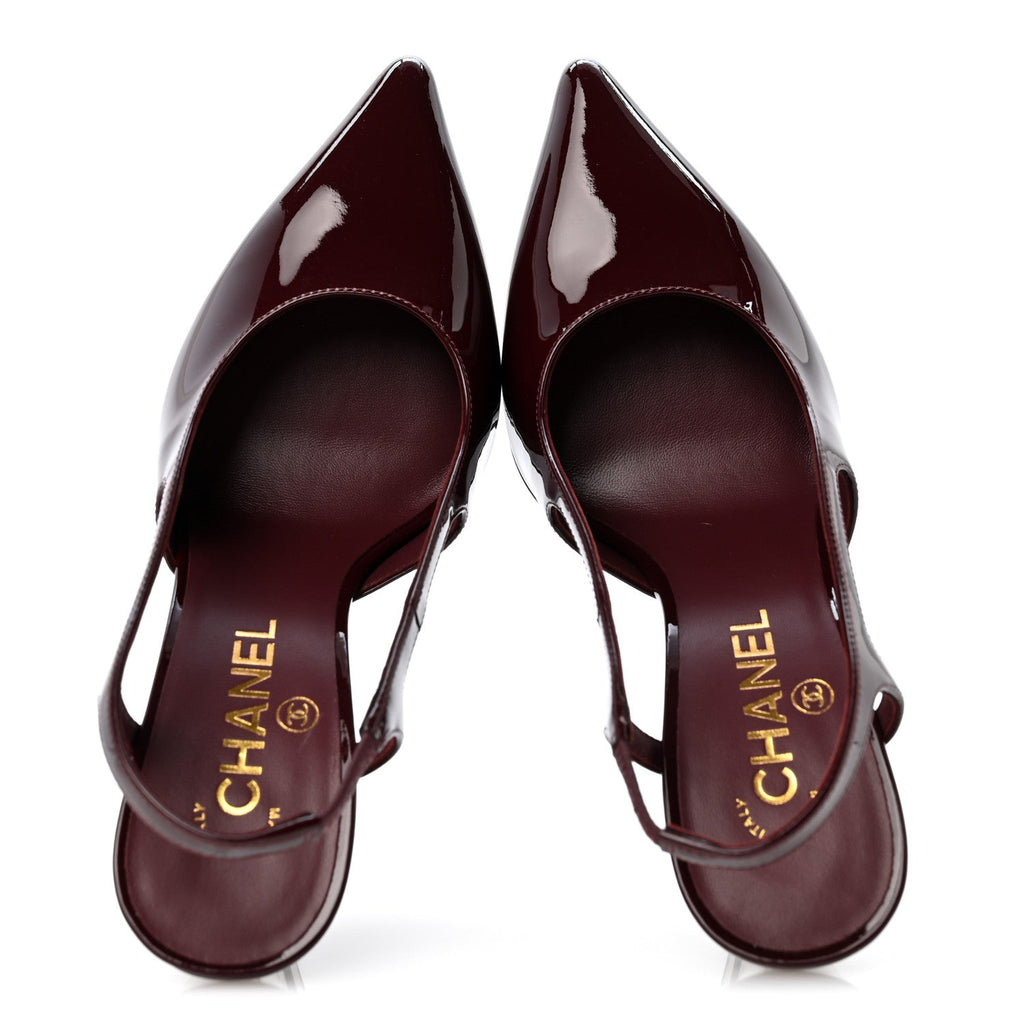 Patent Calfskin Slingback CC Cutout Pumps 36 Dark Burgundy