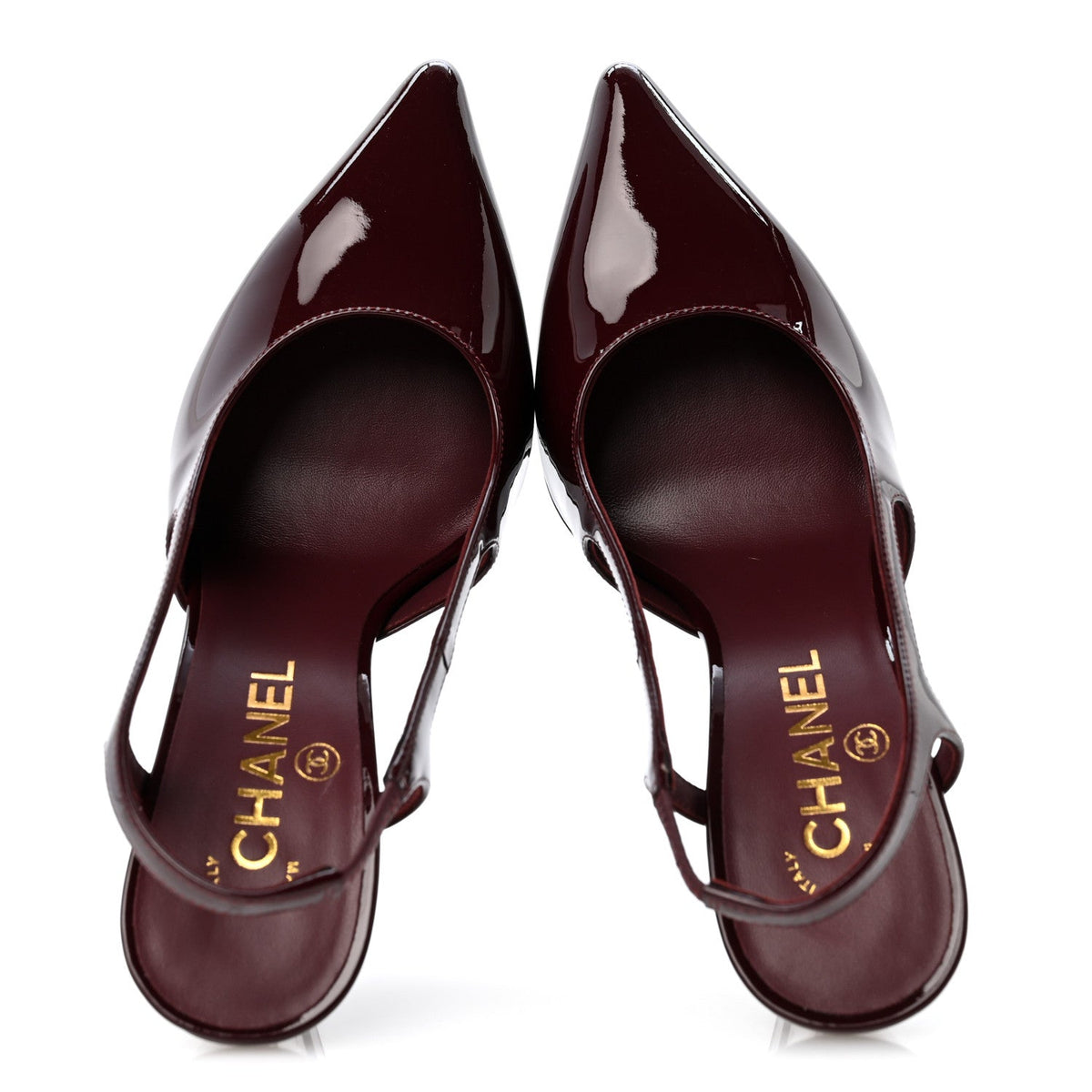 Patent Calfskin Slingback CC Cutout Pumps 36 Dark Burgundy