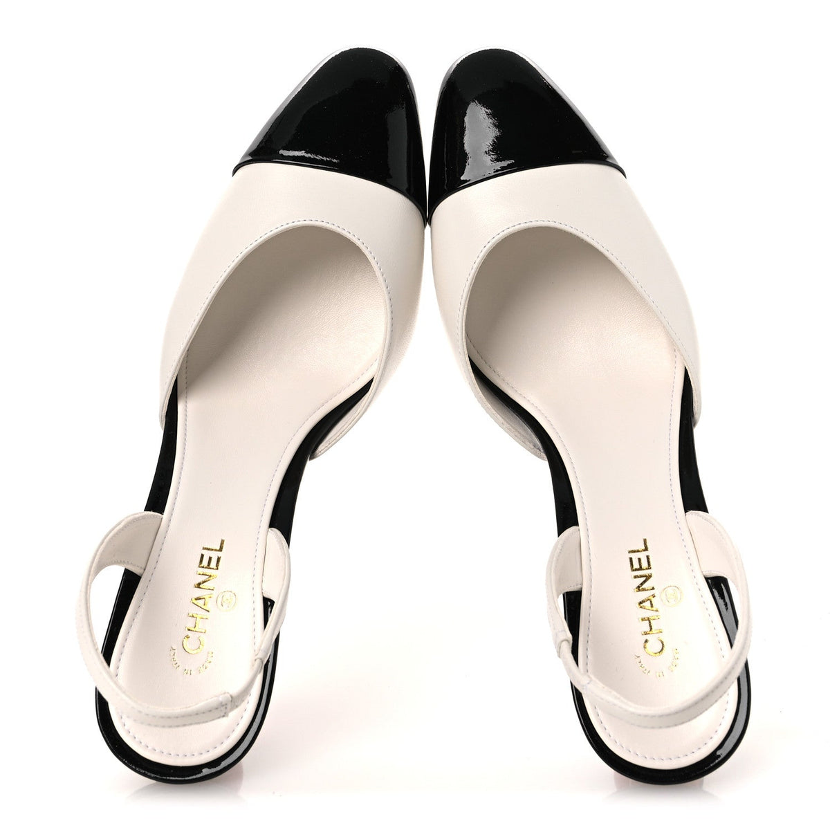 Lambskin Patent Cap Toe CC Apple Slingback Pumps 39 White Black