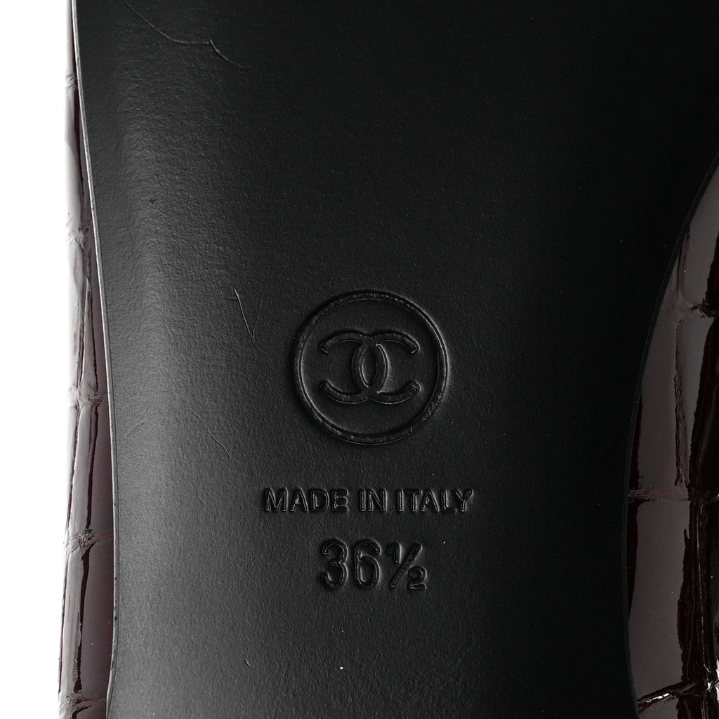 Crocodile Embossed Patent Cap Toe Ballerina Flats 36.5 Dark Burgundy Black
