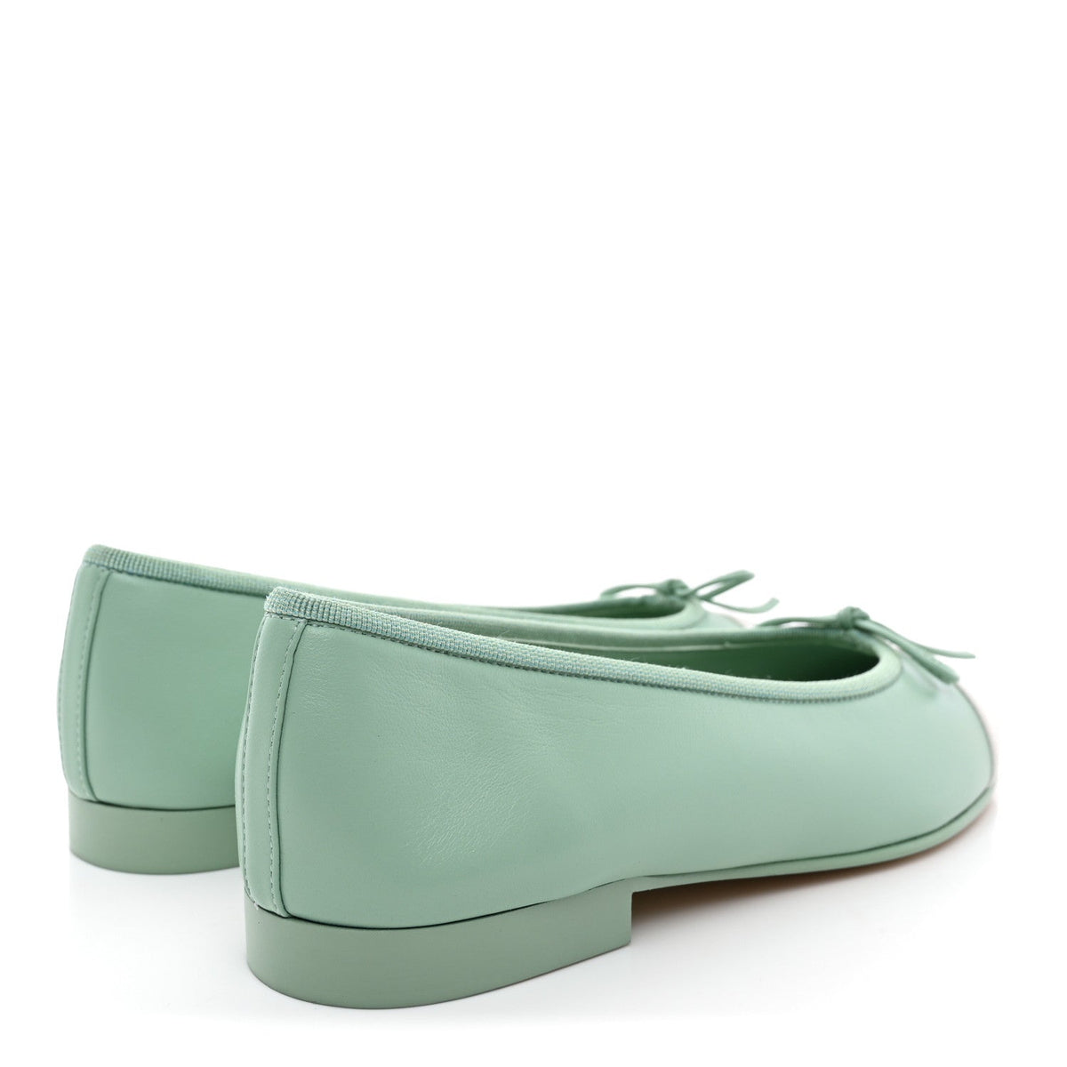 Lambskin CC Cap Toe Ballerina Flats  36.5 Light Green White
