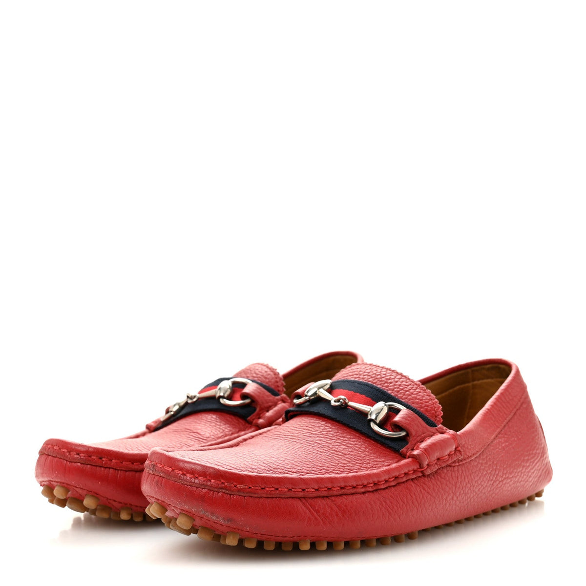 Road Calfskin Web Mens Horsebit Driver Loafers 6.5 Rosso