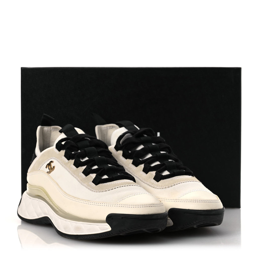 Velvet Calfskin Mixed Fibers CC Sneakers 40 Ivory Black