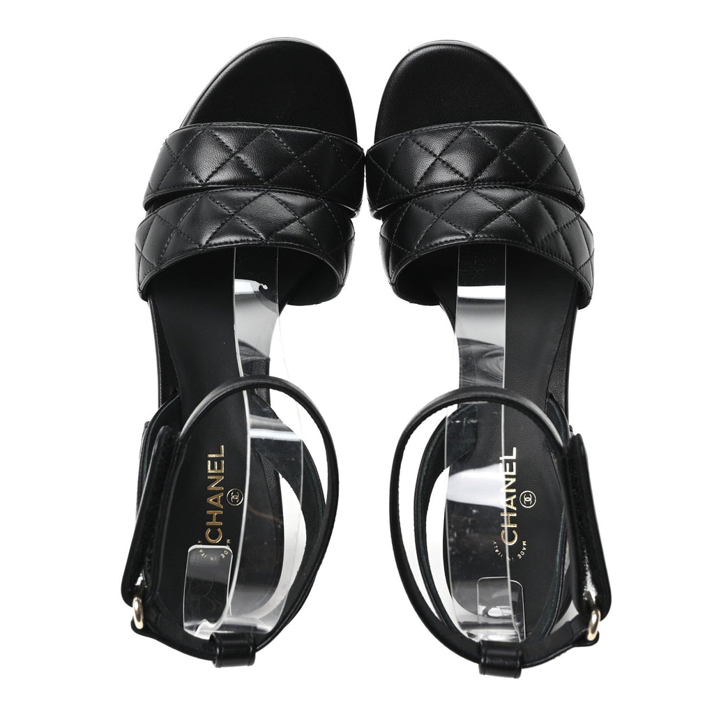 Lambskin Quilted Sandals 40 Black