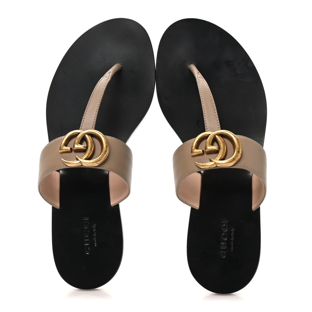 Calfskin GG Marmont Thong Sandals 35 Mud 35.5 Mud