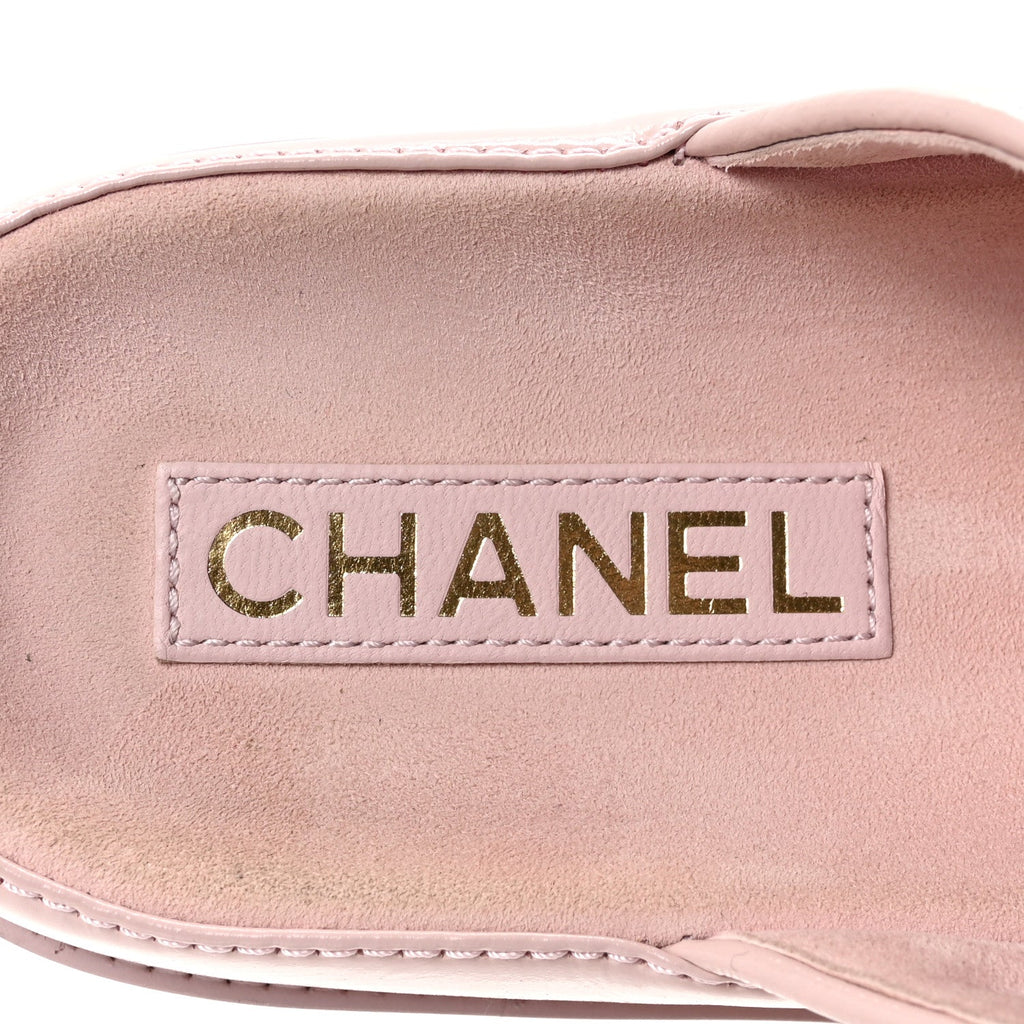 Shiny Calfskin Crystal Quilted Velcro Dad CC Slide Sandals 39 Light Pink
