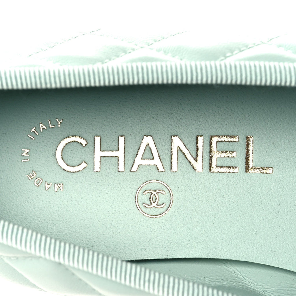 Lambskin Quilted CC Cap Toe Ballerina Flats 37 Light Blue Black