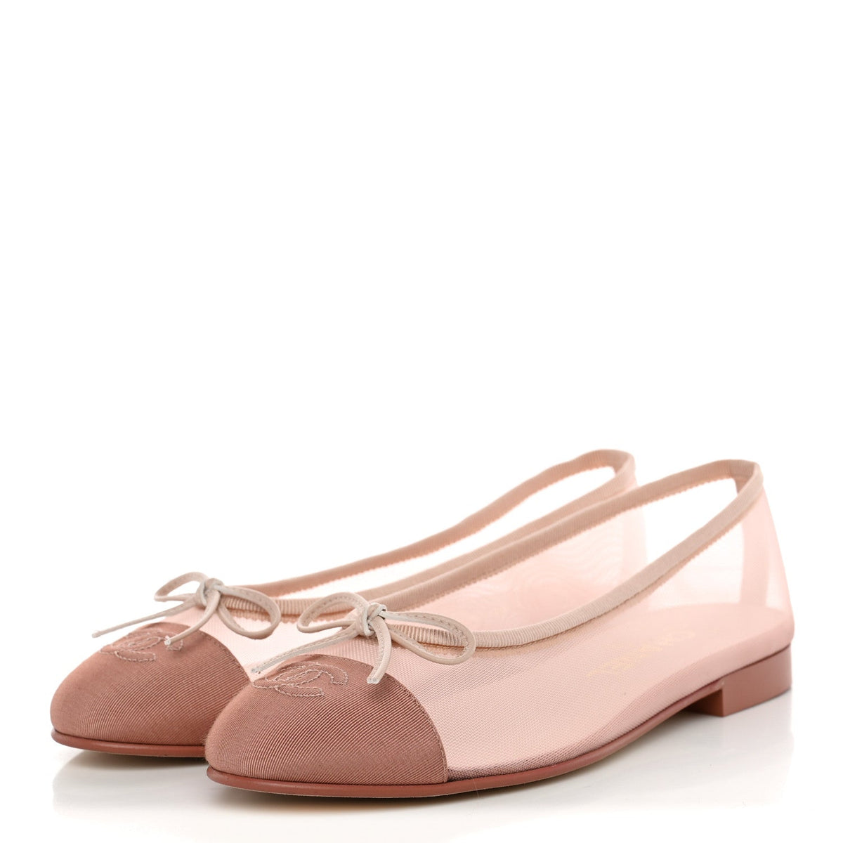 Mesh Grosgrain CC Cap Toe Ballerina Flats 37 Light Pink Dark Pink