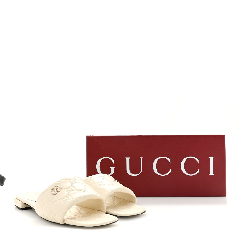 Nappa Double GG Flat Slide Sandals 38.5 New Ivoire
