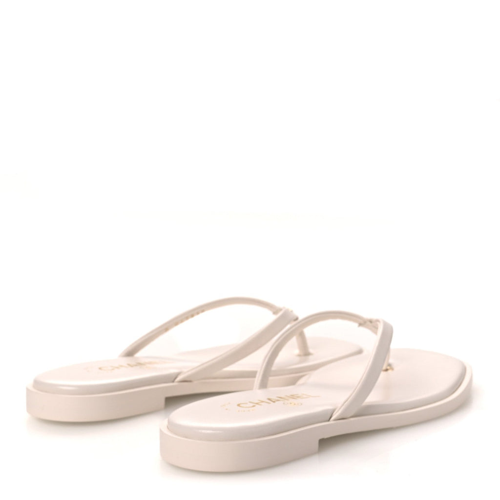 Goatskin CC Times Square Thong Sandals 35.5 White