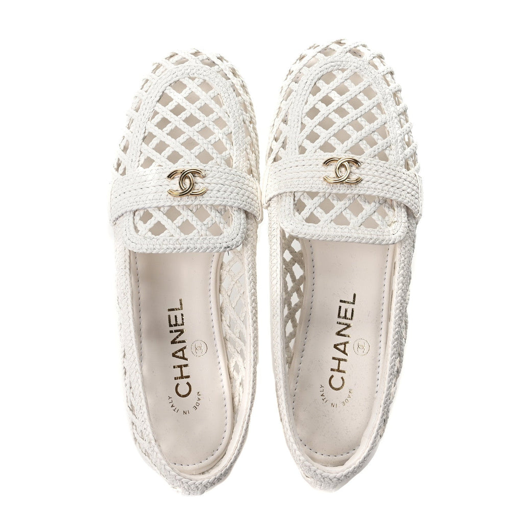 Braided Lambskin CC Mocassin Loafers 41 White 37 White