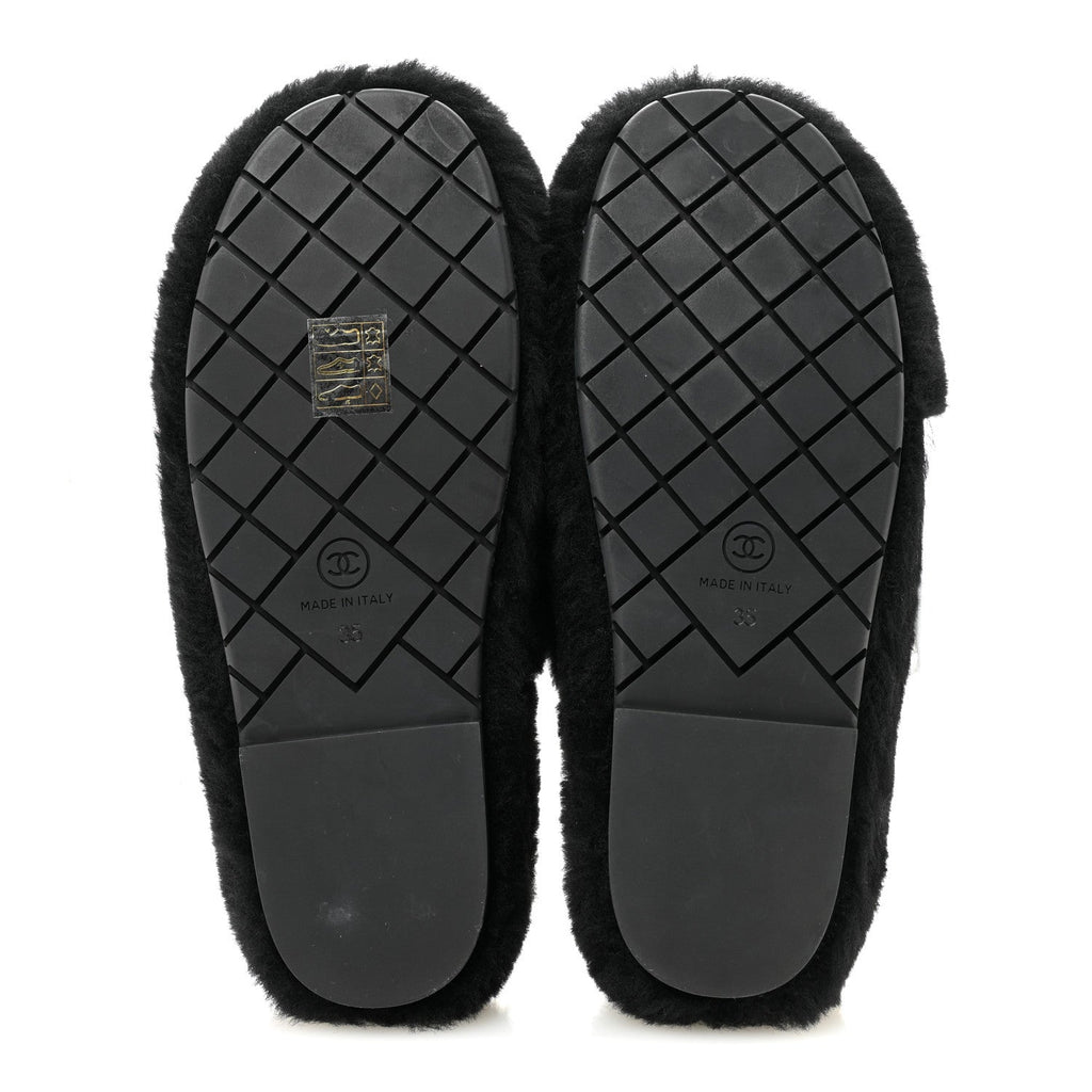 Shearling CC Flat Mules 35 Black