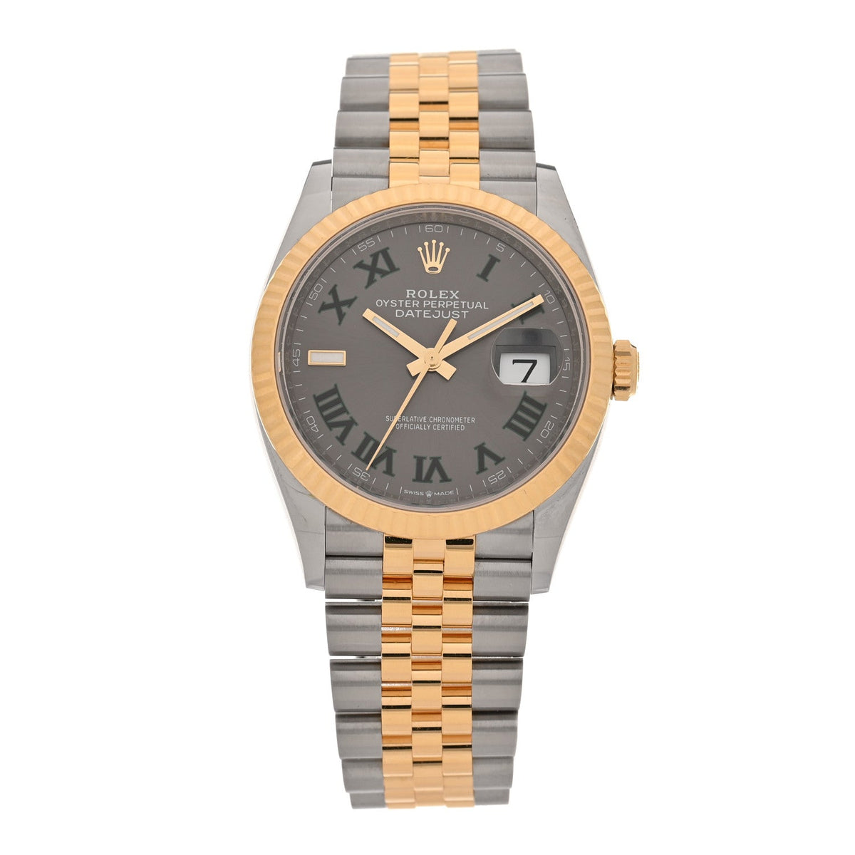 Stainless Steel 18K Yellow Gold 36mm Oyster Perpetual Wimbledon Datejust Watch Slate 126233