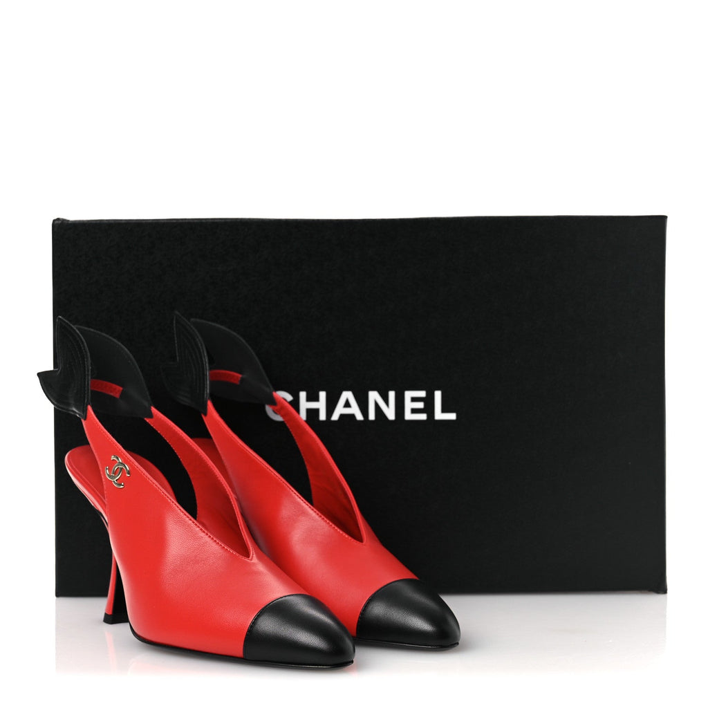 Lambskin Slingback Pumps 38 Red Black