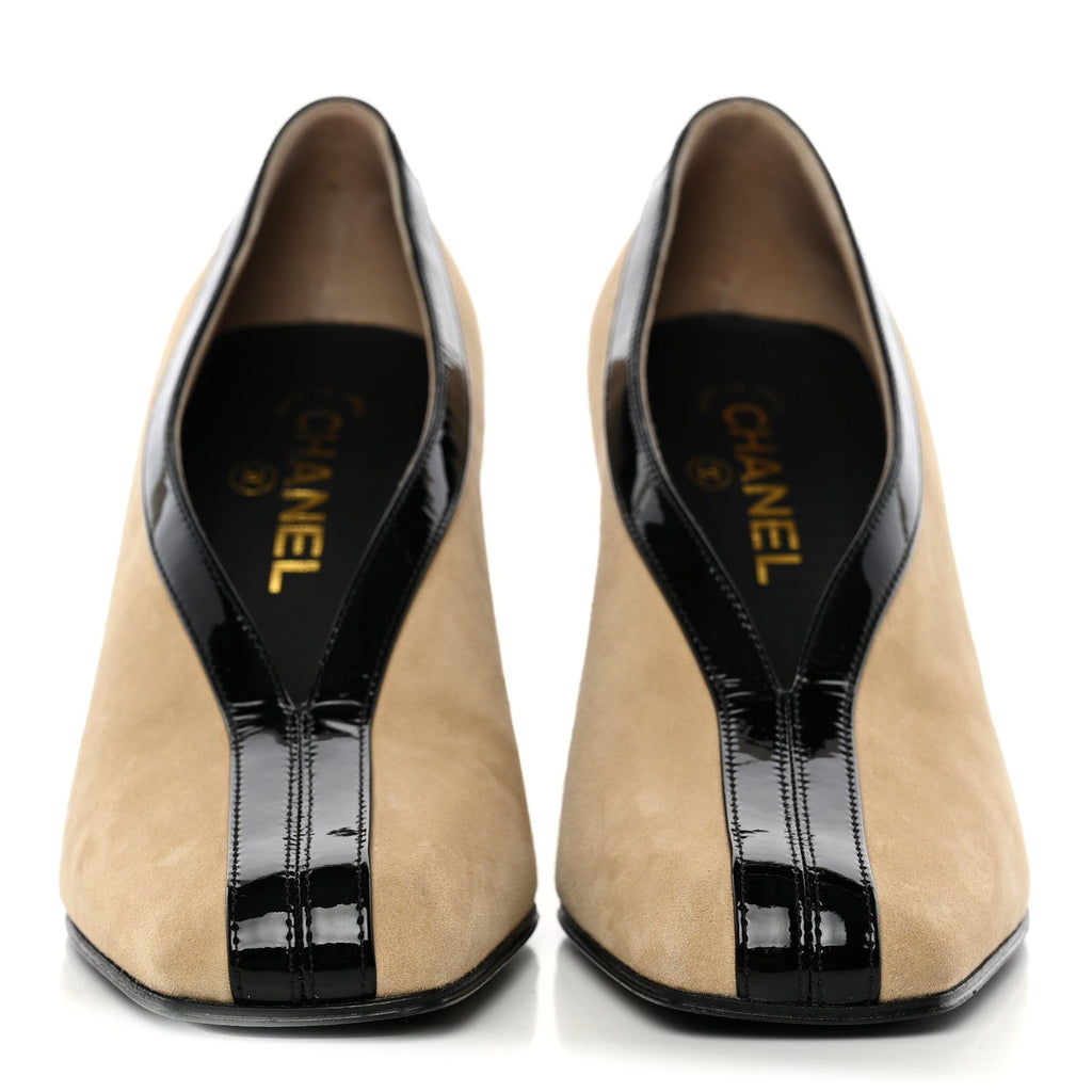 Suede Patent Calfskin Pumps 39.5 Beige Black