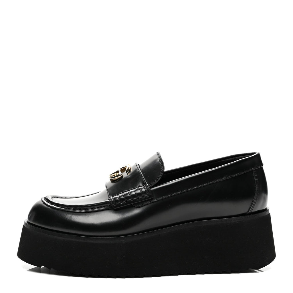 Calfskin Millennial Ribot Womens GG Wedge Platform Loafers 38 Black