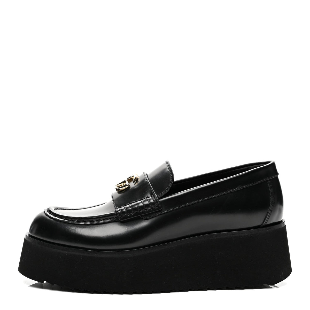 Calfskin Millennial Ribot Womens GG Wedge Platform Loafers 38 Black