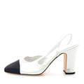 Goatskin Grosgrain Cap Toe CC Slingback Pumps 39 White Black