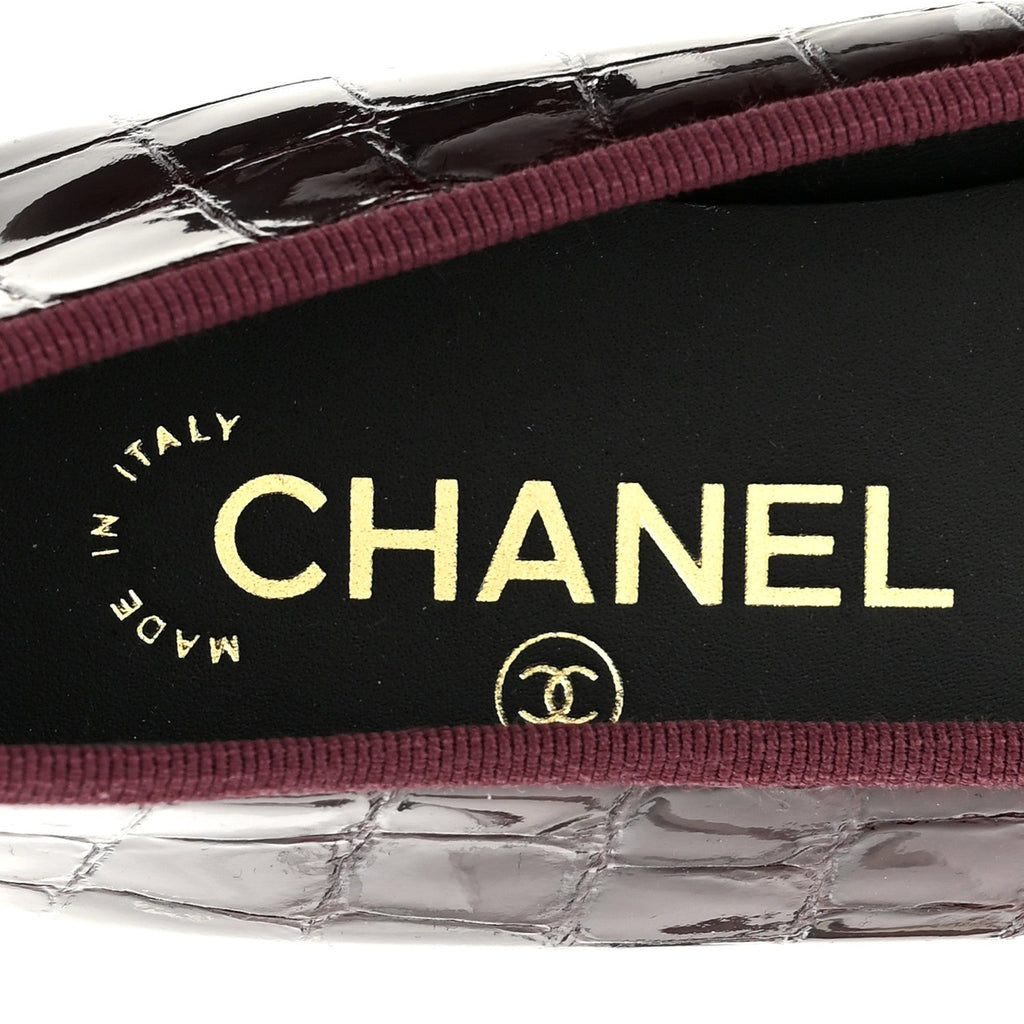 Patent Calfskin Crocodile Embossed Ballerina Flats 37 Dark Burgundy Black